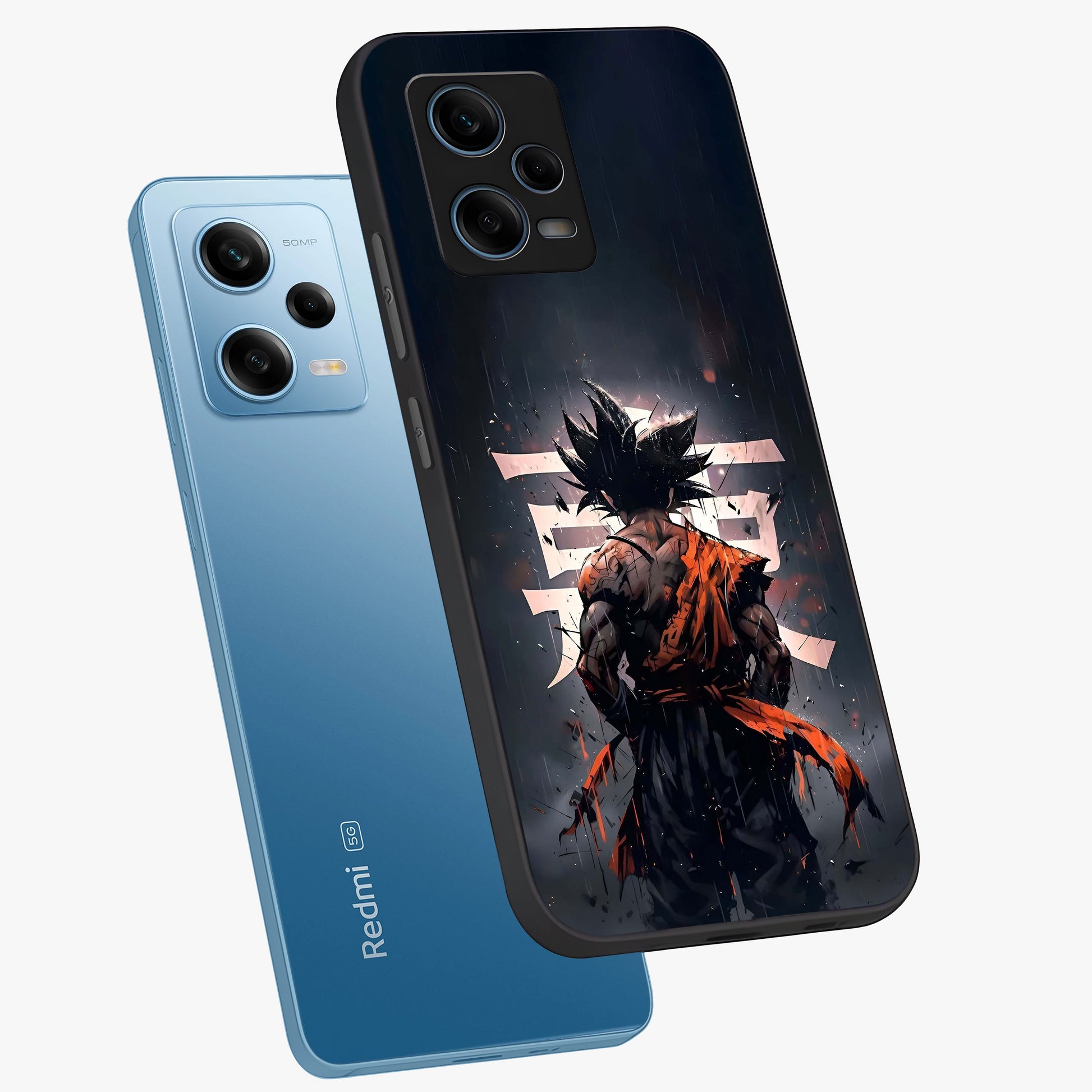 Dark Warrior In Rain Glass Case displayed in angled mockup highlighting dramatic warrior illustration with dark rain aesthetic.