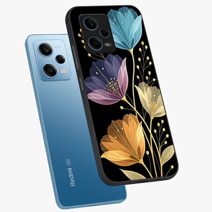 Delicate Multicolor Flowers Glass Case displayed in angled mockup highlighting colorful flower pattern with soft aesthetic style.