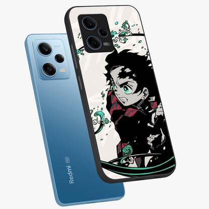 Demon Slayer Glass Case displayed in angled mockup highlighting dramatic anime character design with action aesthetic.