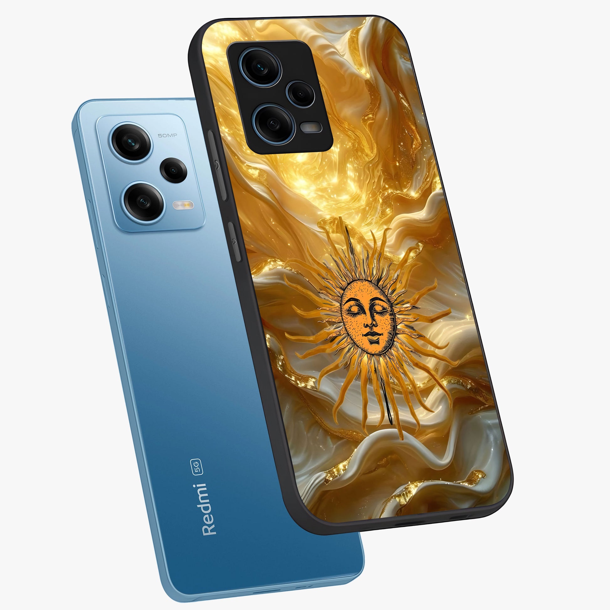 Eternal Golden Glow Glass Case displayed in angled mockup highlighting glowing golden aesthetic design with elegant style.