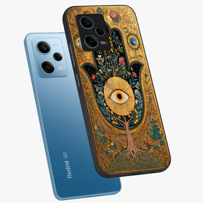 Ethereal Evil Eye Glass Case displayed in angled mockup highlighting protective evil eye symbol with spiritual aesthetic design.