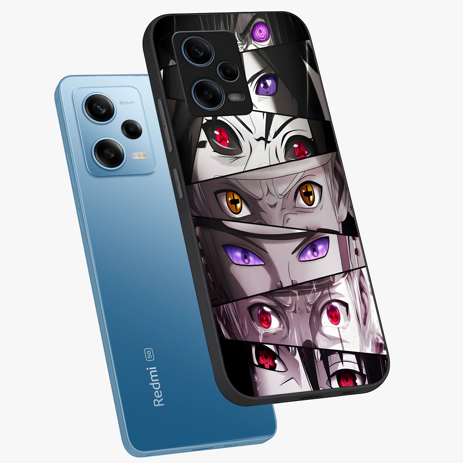 Eyes of Destiny Glass Case displayed in angled mockup highlighting bold eye illustration with mystical aesthetic style.