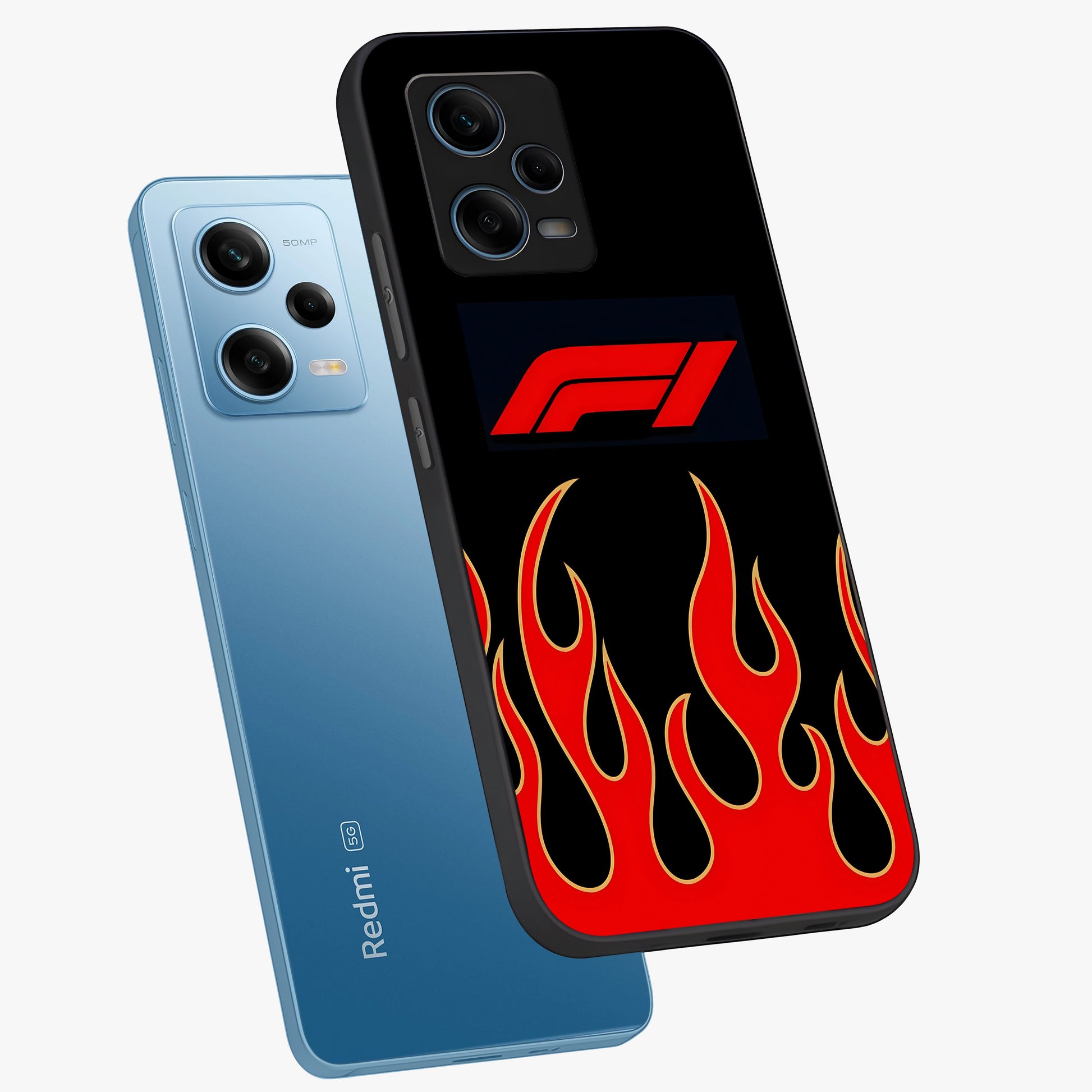 Fire F11 Glass Case displayed in angled mockup highlighting bold fire inspired graphic with energetic aesthetic style.