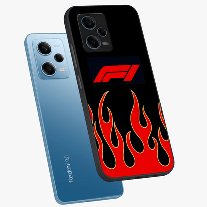 Fire F11 Glass Case displayed in angled mockup highlighting bold fire inspired graphic with energetic aesthetic style.