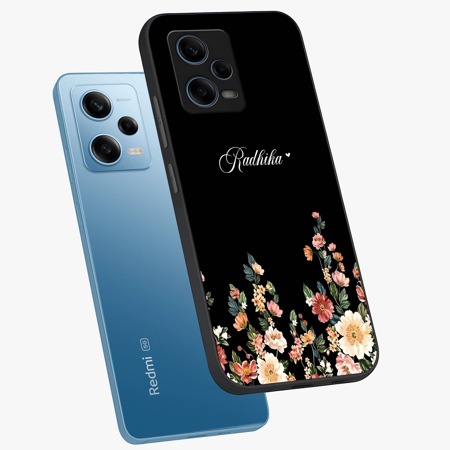 Floral Design With a Custom Personalized Name Glass Case displayed in angled mockup highlighting elegant floral pattern with custom name feature.
