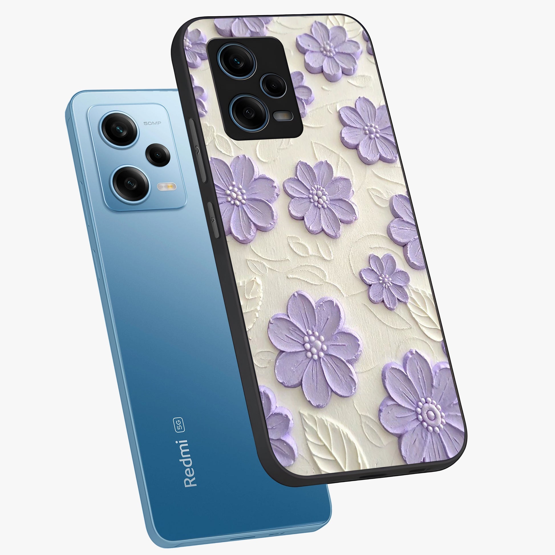 Floral Wall Art With Purple Flowers Glass Case displayed in angled mockup highlighting vibrant purple floral illustration with artistic aesthetic.