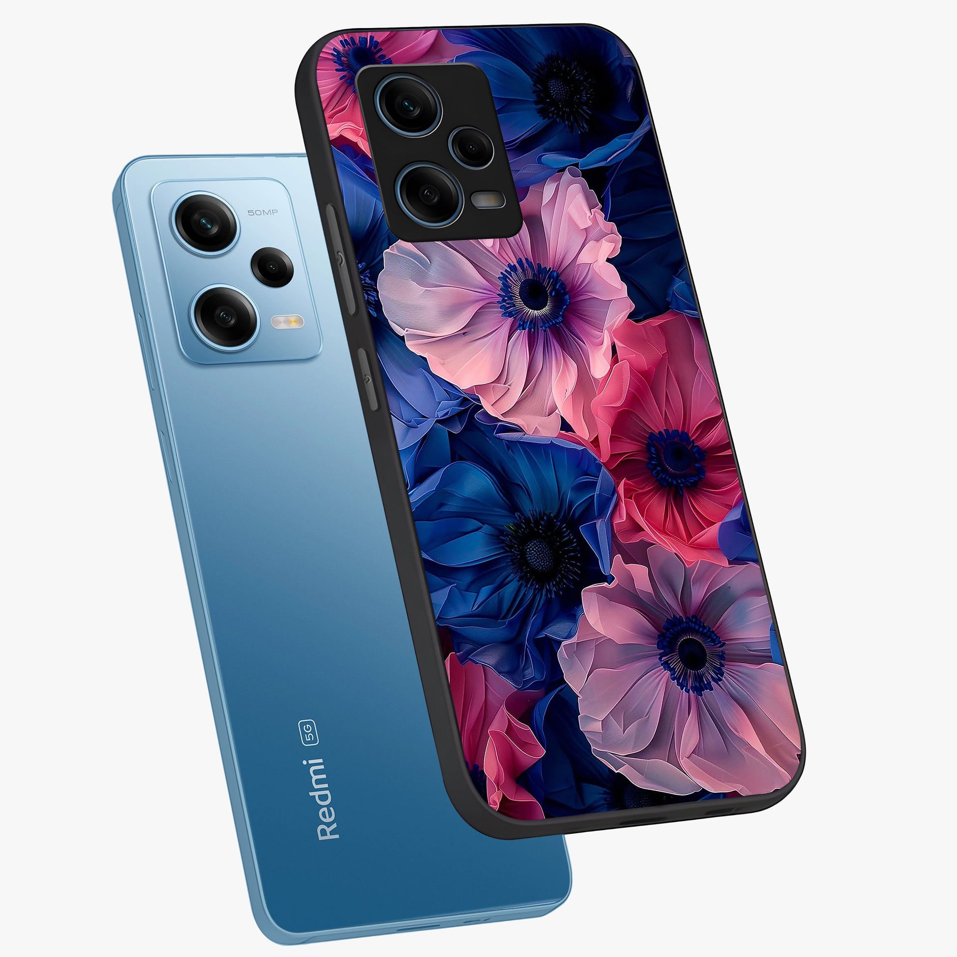 Flower Paper Art Pattern Glass Case displayed in angled mockup highlighting layered paper flower design with artistic aesthetic.