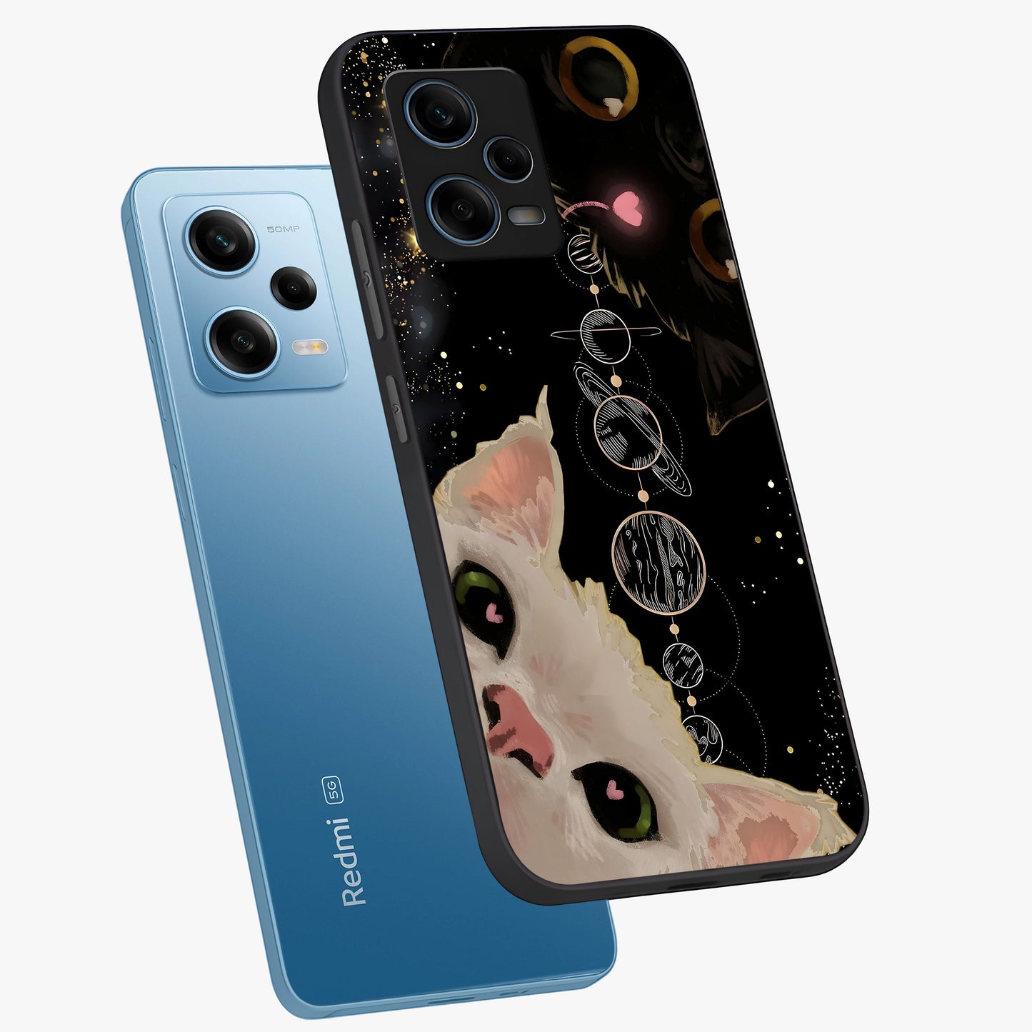 Galactic Cat Glass Case displayed in angled mockup highlighting celestial feline illustration with galaxy aesthetic style.