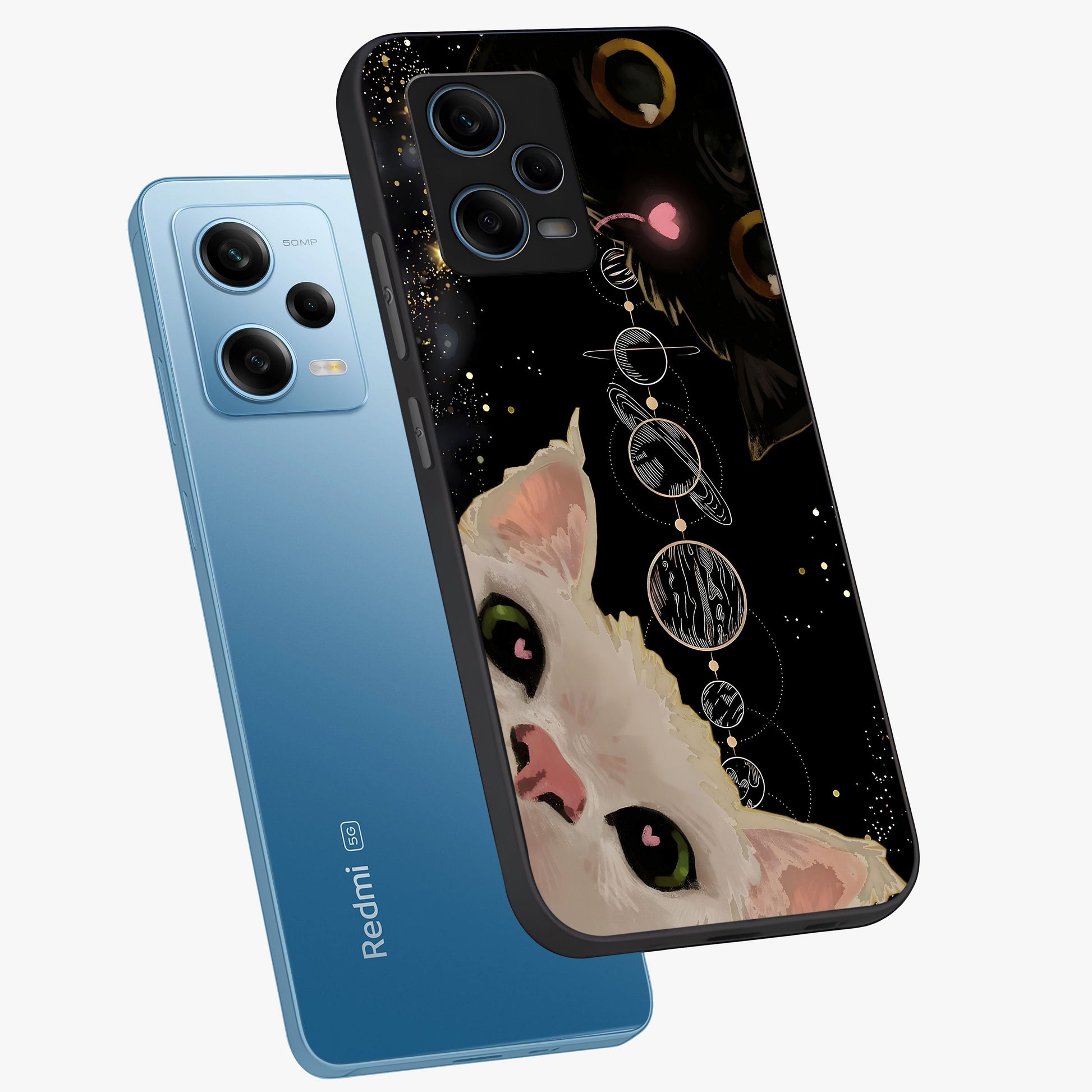 Galactic Cat Glass Case displayed in angled mockup highlighting celestial feline illustration with galaxy aesthetic style.