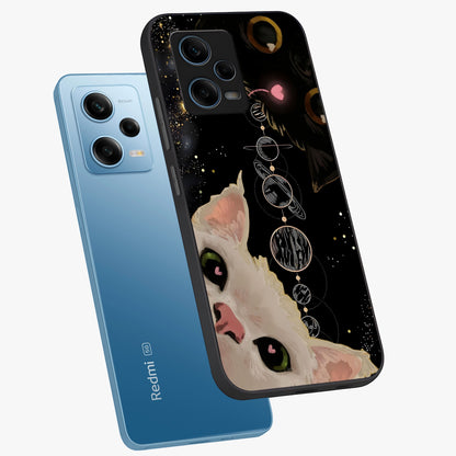 Galactic Cat Glass Case displayed in angled mockup highlighting celestial feline illustration with galaxy aesthetic style.