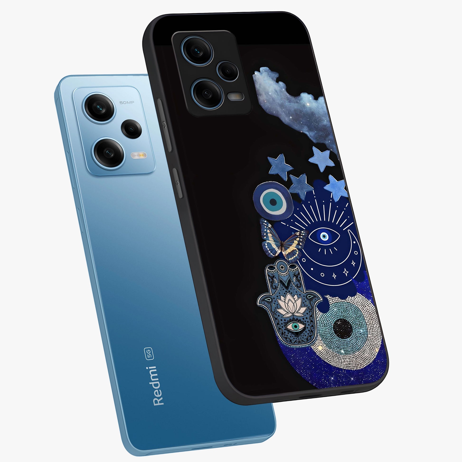 Galactic Charm Cluster Glass Case displayed in angled mockup highlighting luminous galaxy inspired design with dreamy aesthetic.