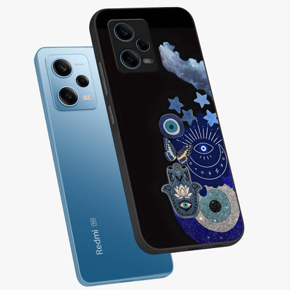 Galactic Charm Cluster Glass Case displayed in angled mockup highlighting luminous galaxy inspired design with dreamy aesthetic.