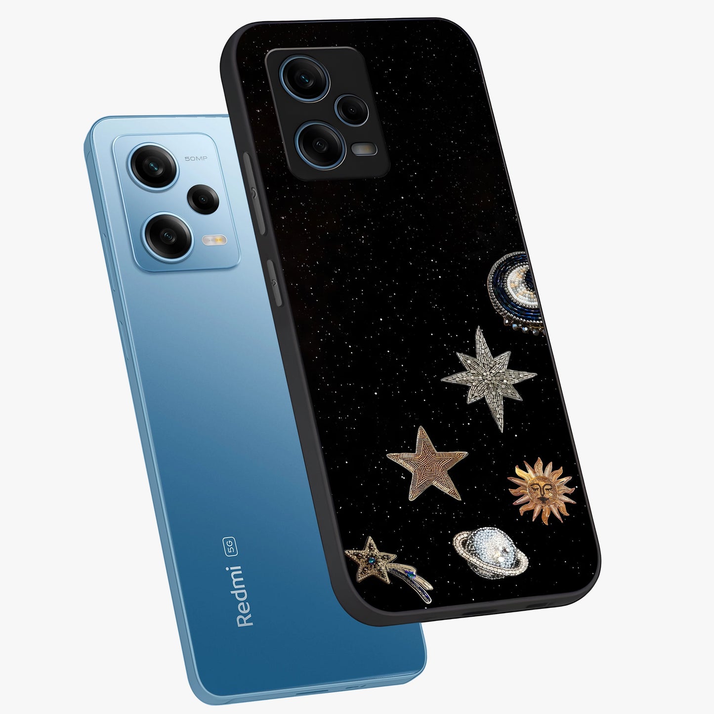 Galactic Charm Glow Glass Case displayed in angled mockup highlighting luminous galaxy inspired design with dreamy aesthetic.