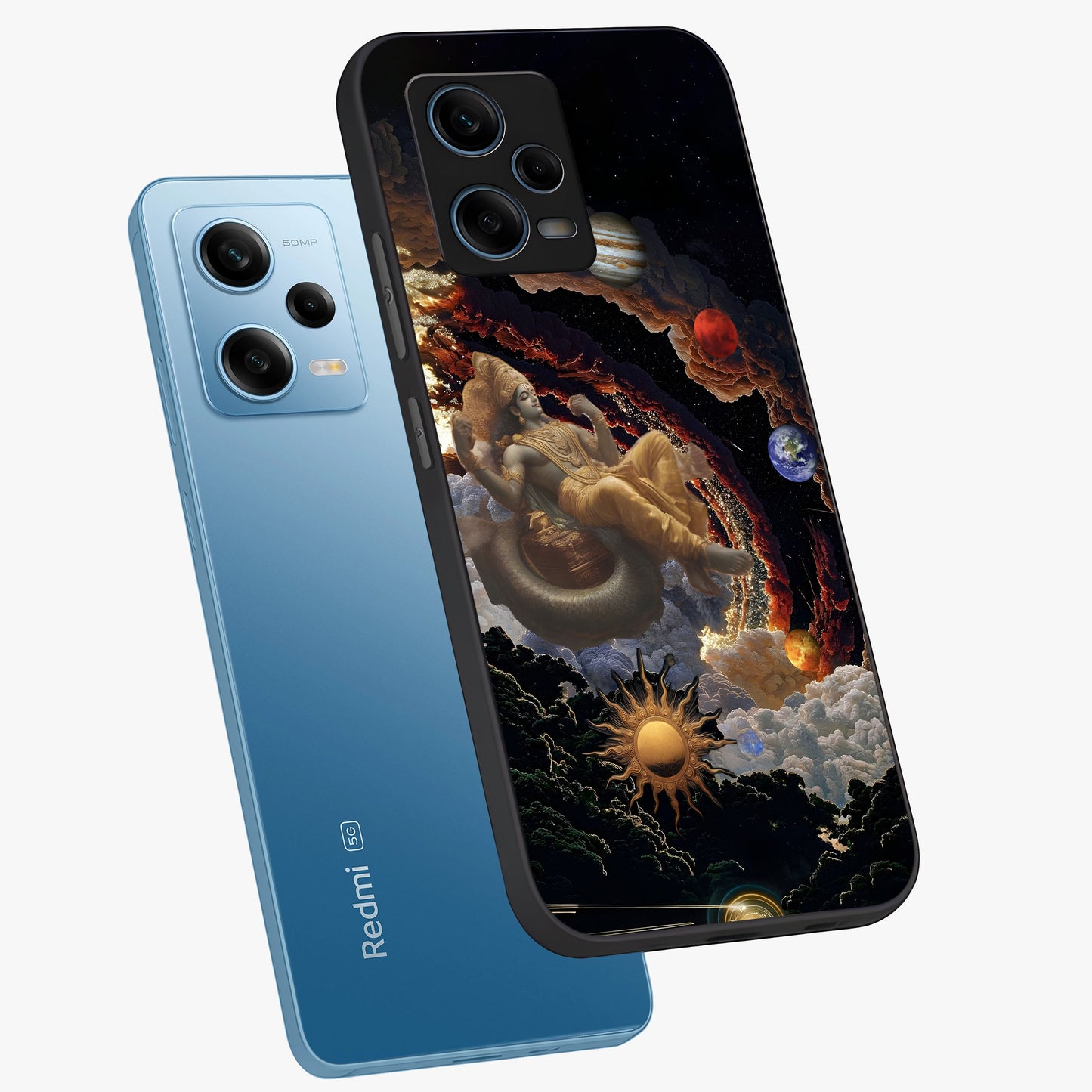 Galactic Divine God Glass Case displayed in angled mockup highlighting powerful celestial deity illustration with galactic aesthetic.