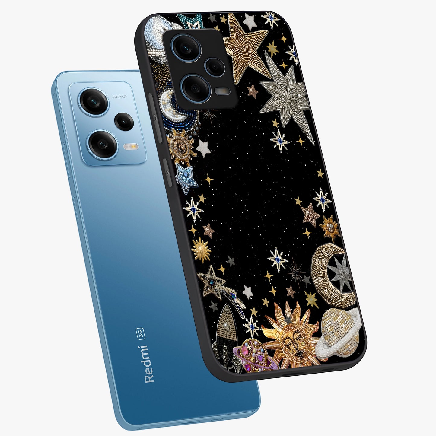 Galactic Jewel Stars Glass Case displayed in angled mockup highlighting shining celestial star design with cosmic aesthetic style.