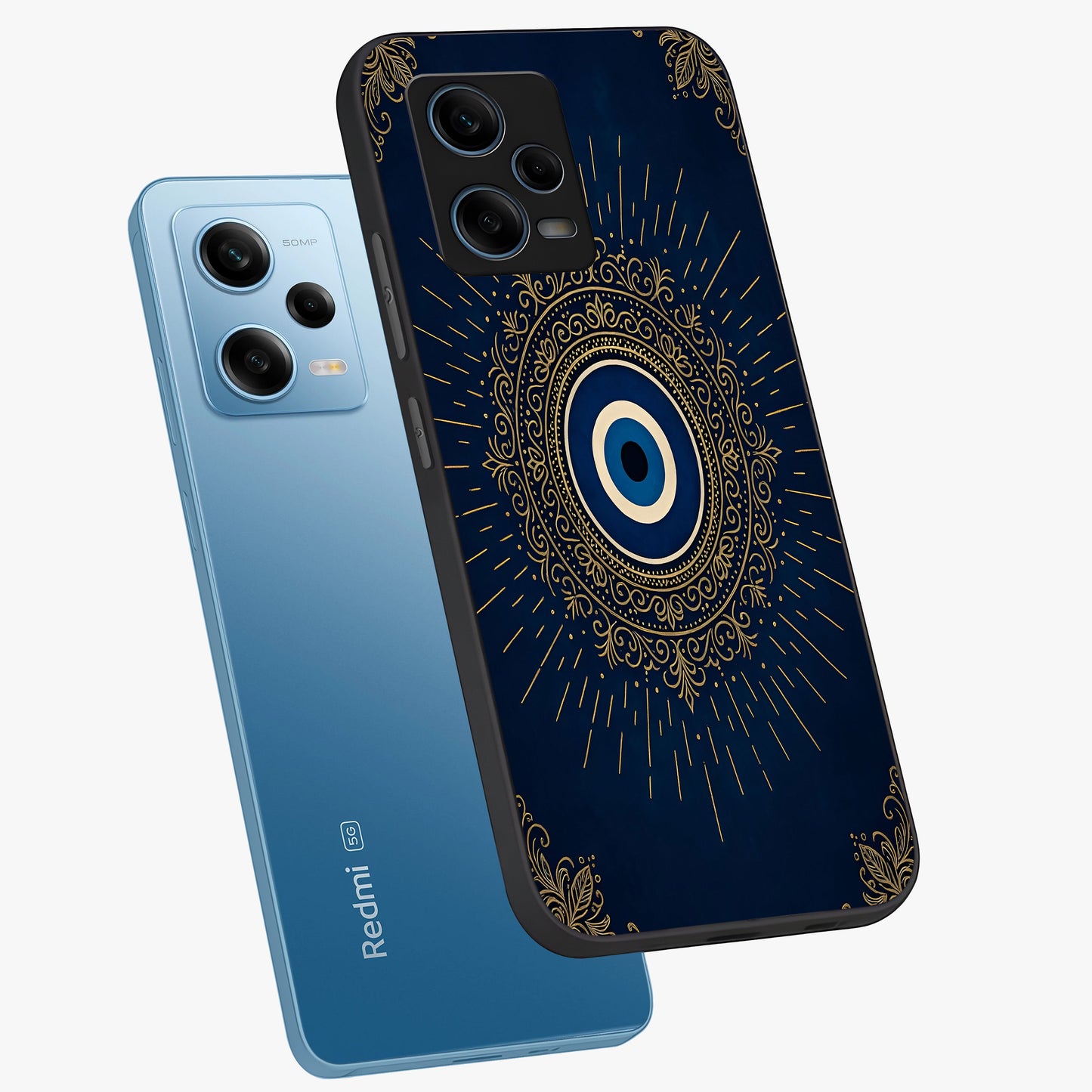 Golden Celestial Charm Glass Case displayed in angled mockup highlighting sparkling cosmic charm design with celestial aesthetic.