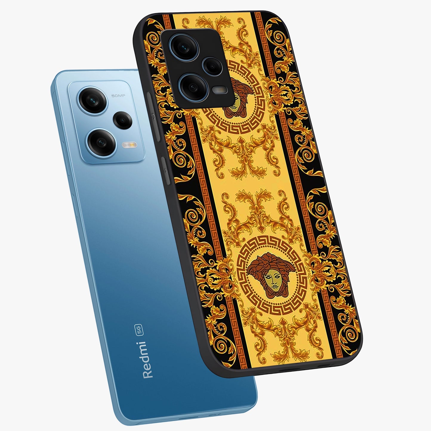 Golden Lotus Glow Glass Case displayed in angled mockup highlighting radiant lotus illustration with spiritual aesthetic.