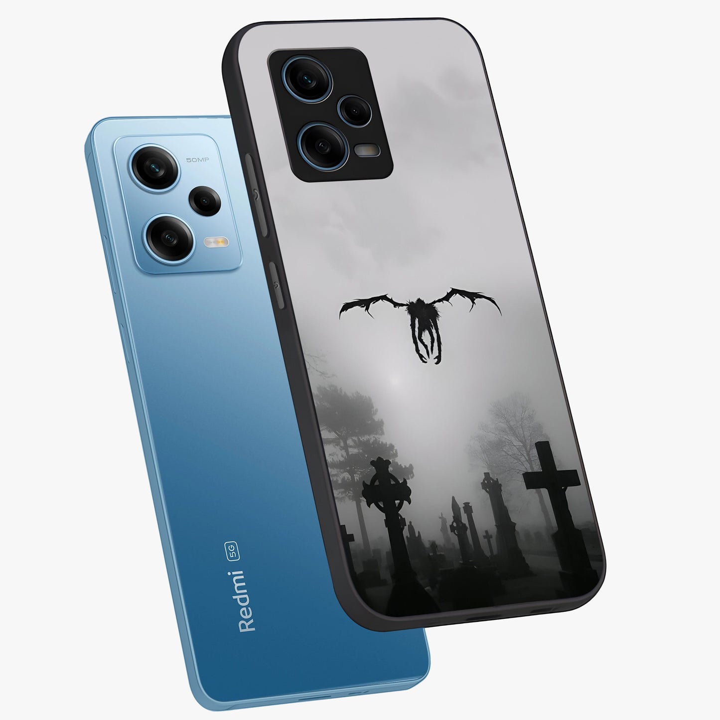 Graveyard Shadow Descent Glass Case displayed in angled mockup highlighting eerie shadow illustration with gothic aesthetic.