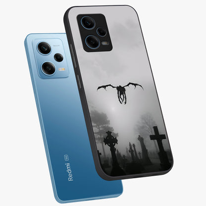 Graveyard Shadow Descent Glass Case displayed in angled mockup highlighting eerie shadow illustration with gothic aesthetic.