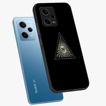 Illuminati Evil Glass Case displayed in angled mockup highlighting dark occult inspired design with bold aesthetic style.