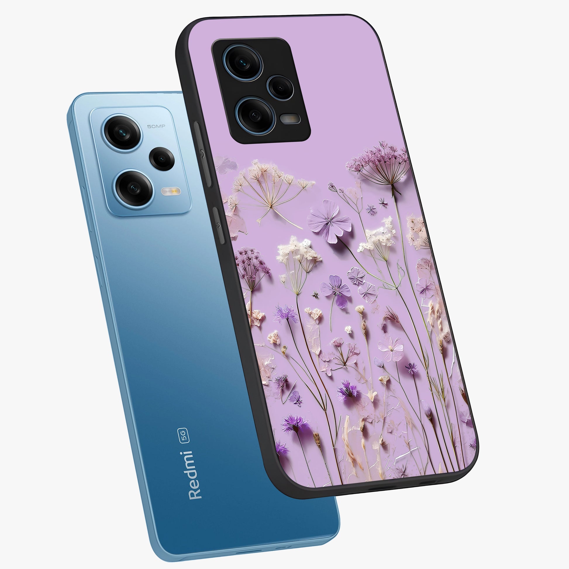 Lavender Blossom Dream Glass Case displayed in angled mockup highlighting dreamy lavender flower design with calming aesthetic style.