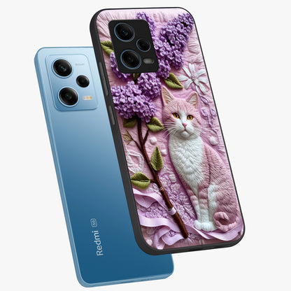Lavender Cat Whimsy Glass Case displayed in angled mockup highlighting playful feline illustration with pastel lavender aesthetic.