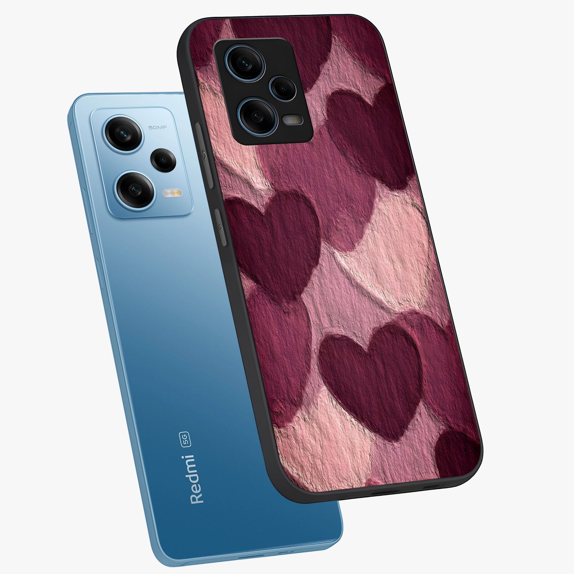 Layered Paper Hearts Glass Case displayed in angled mockup highlighting creative paper craft heart design with romantic aesthetic.