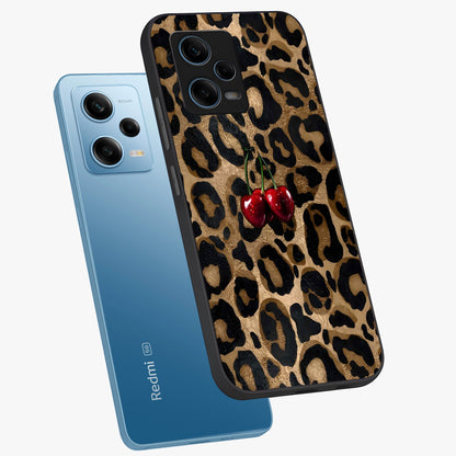Leopard Wild Cherry Glass Case displayed in angled mockup highlighting bold animal print design with playful cherry aesthetic.