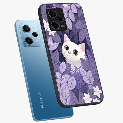 Lilac Hide Peek Cat Glass Case displayed in angled mockup highlighting playful feline illustration with lilac aesthetic design.