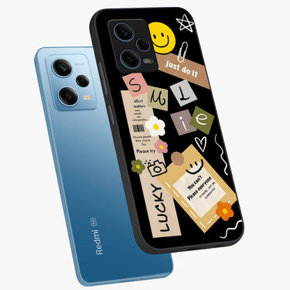 Lucky Aesthetic Collage Glass Case displayed in angled mockup highlighting stylish collage pattern with modern aesthetic vibe.
