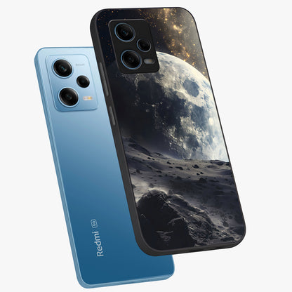 Lunar Horizon Glow Glass Case displayed in angled mockup highlighting celestial moon design with dreamy night aesthetic.