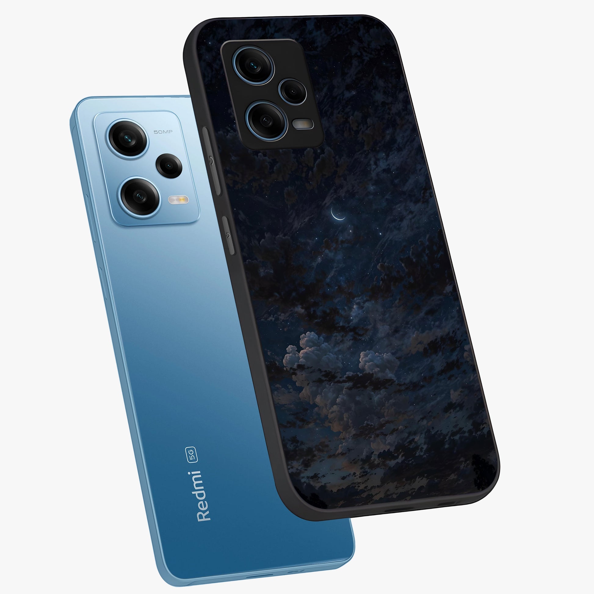 Lunar Veil Silence Glass Case displayed in angled mockup highlighting soft lunar design with peaceful celestial aesthetic.