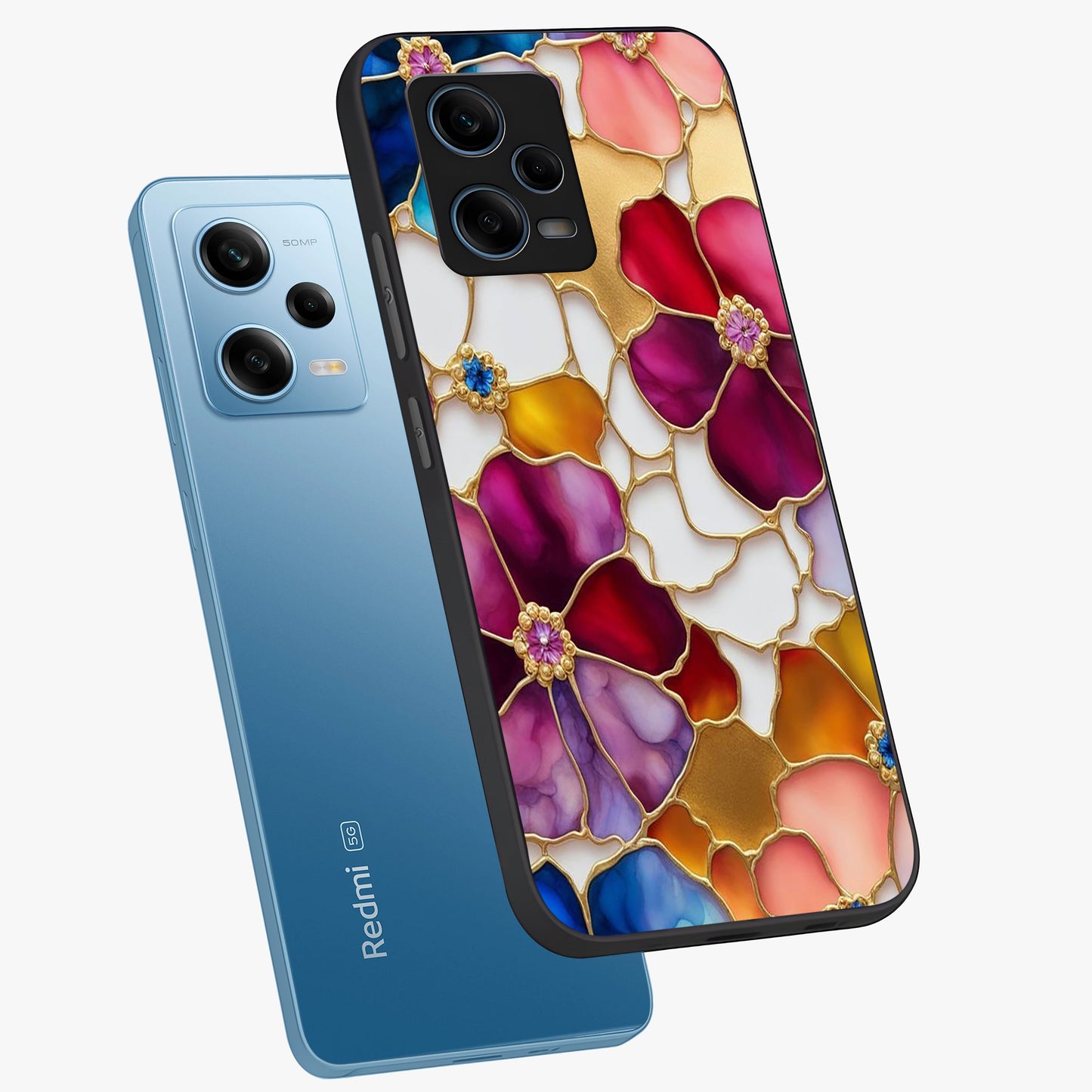 Marble Flower Pattern Glass Case displayed in angled mockup highlighting elegant marble floral design with modern aesthetic.