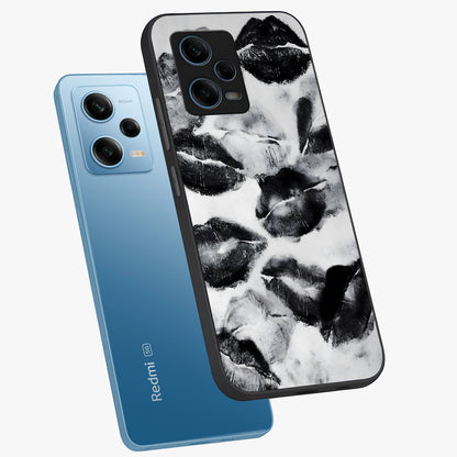 Midnight Kiss Marks Glass Case displayed in angled mockup highlighting playful romantic design with bold midnight aesthetic.