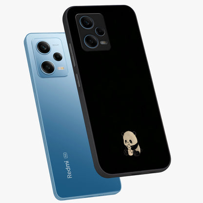 Midnight Panda Love Glass Case displayed in angled mockup highlighting adorable panda illustration with midnight aesthetic.