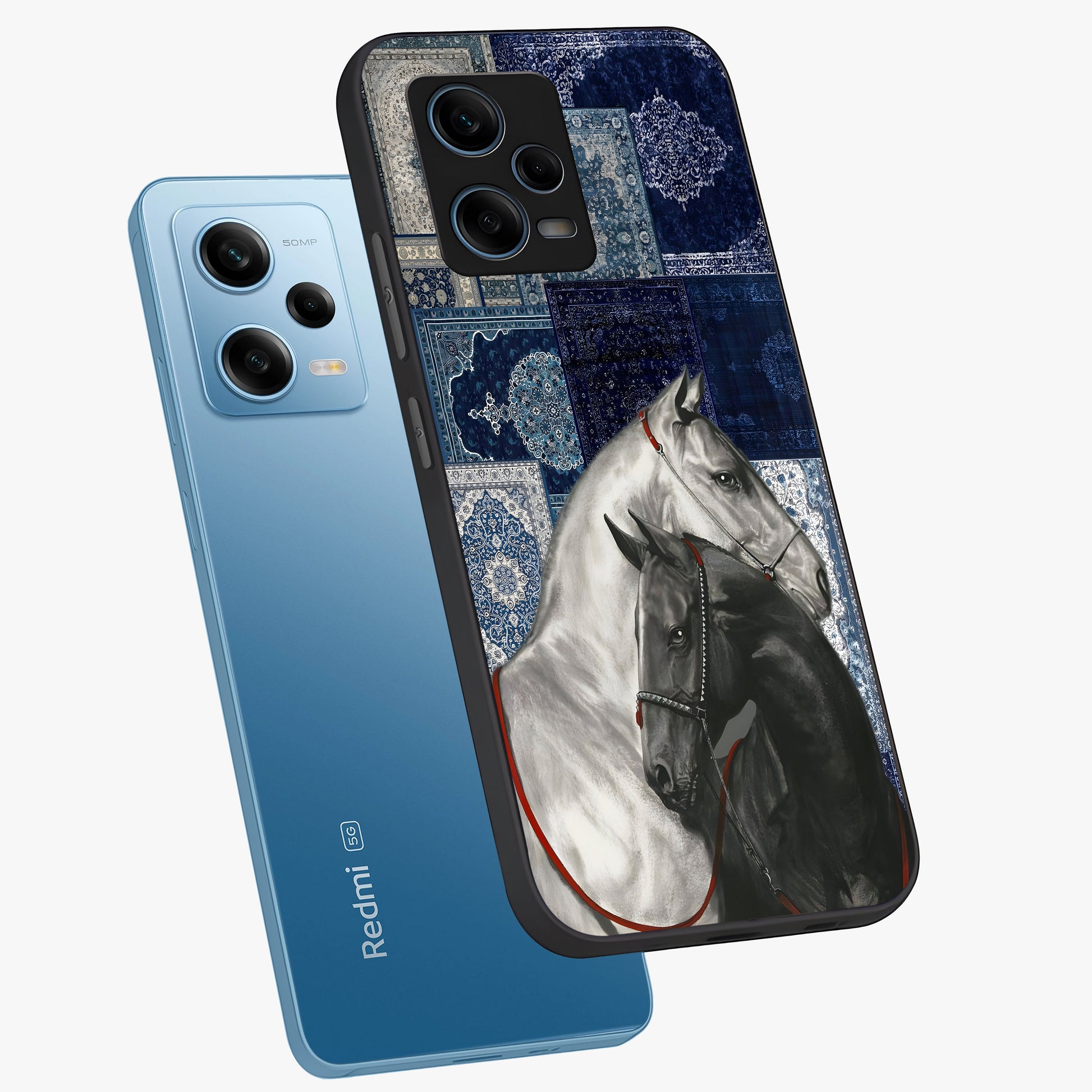 Midnight Stallion Blues Glass Case displayed in angled mockup highlighting powerful stallion illustration with deep midnight tones.