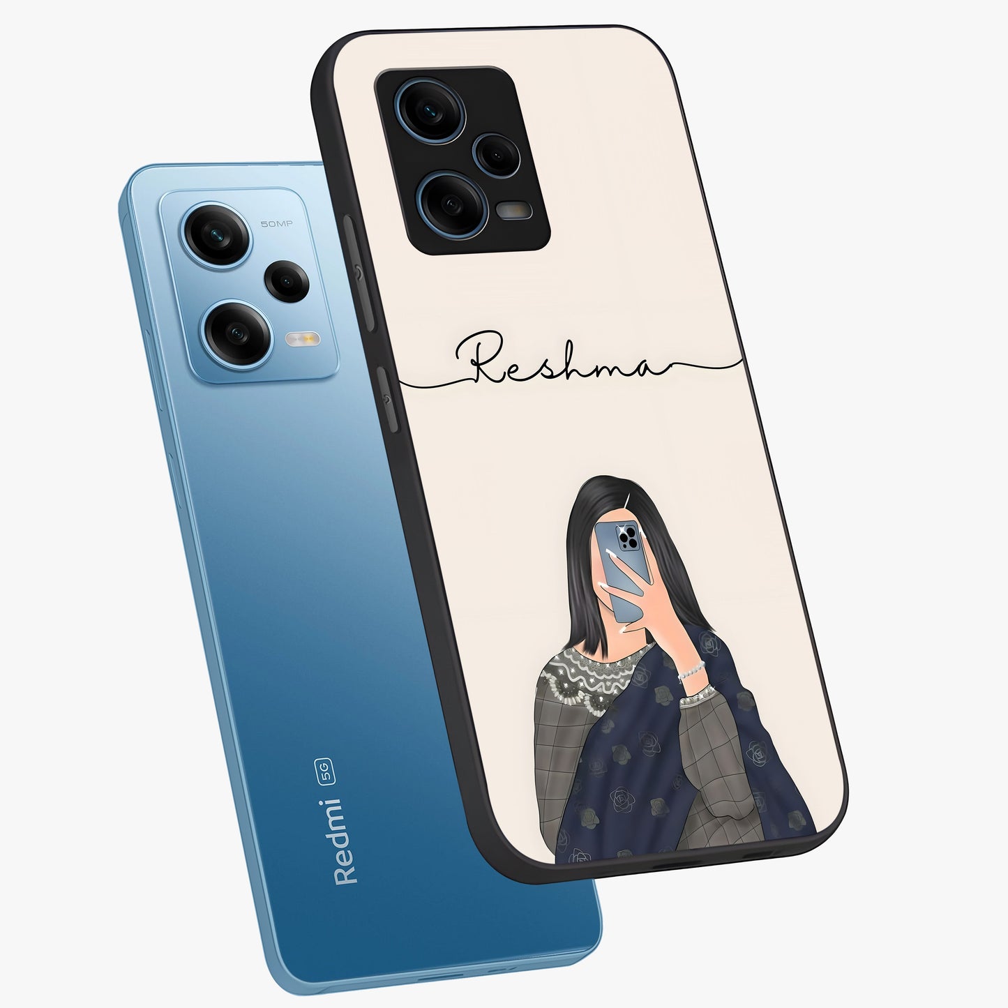 Mirror Mood Muse With Custom Name Glass Case displayed in angled mockup highlighting aesthetic mirror inspired design with custom name feature.