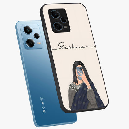 Mirror Mood Muse With Custom Name Glass Case displayed in angled mockup highlighting aesthetic mirror inspired design with custom name feature.
