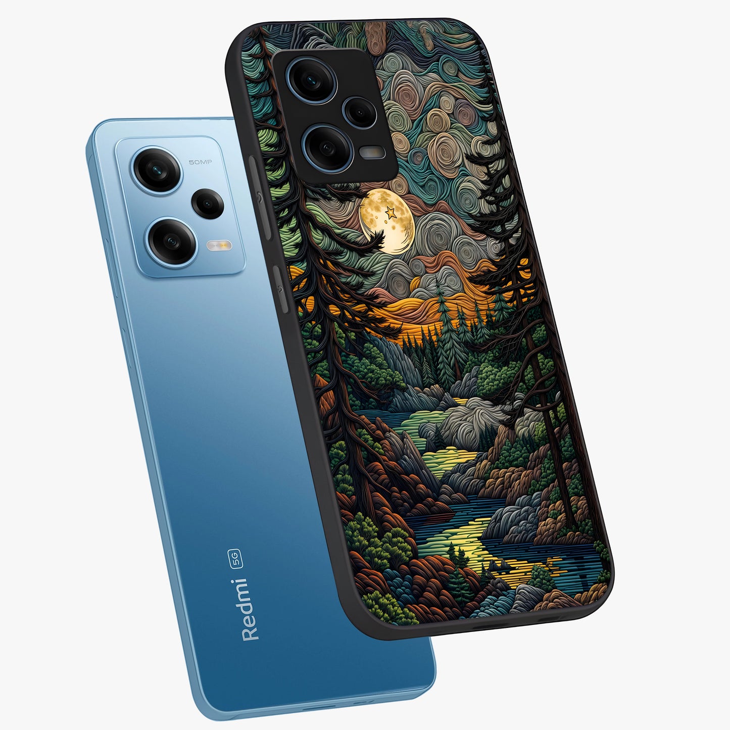 Moonlight Forest Dream Glass Case displayed in angled mockup highlighting dreamy forest design with glowing moon aesthetic.