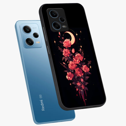 Moonlit Floral Elegance Glass Case displayed in angled mockup highlighting graceful flower design with soft moonlight aesthetic.