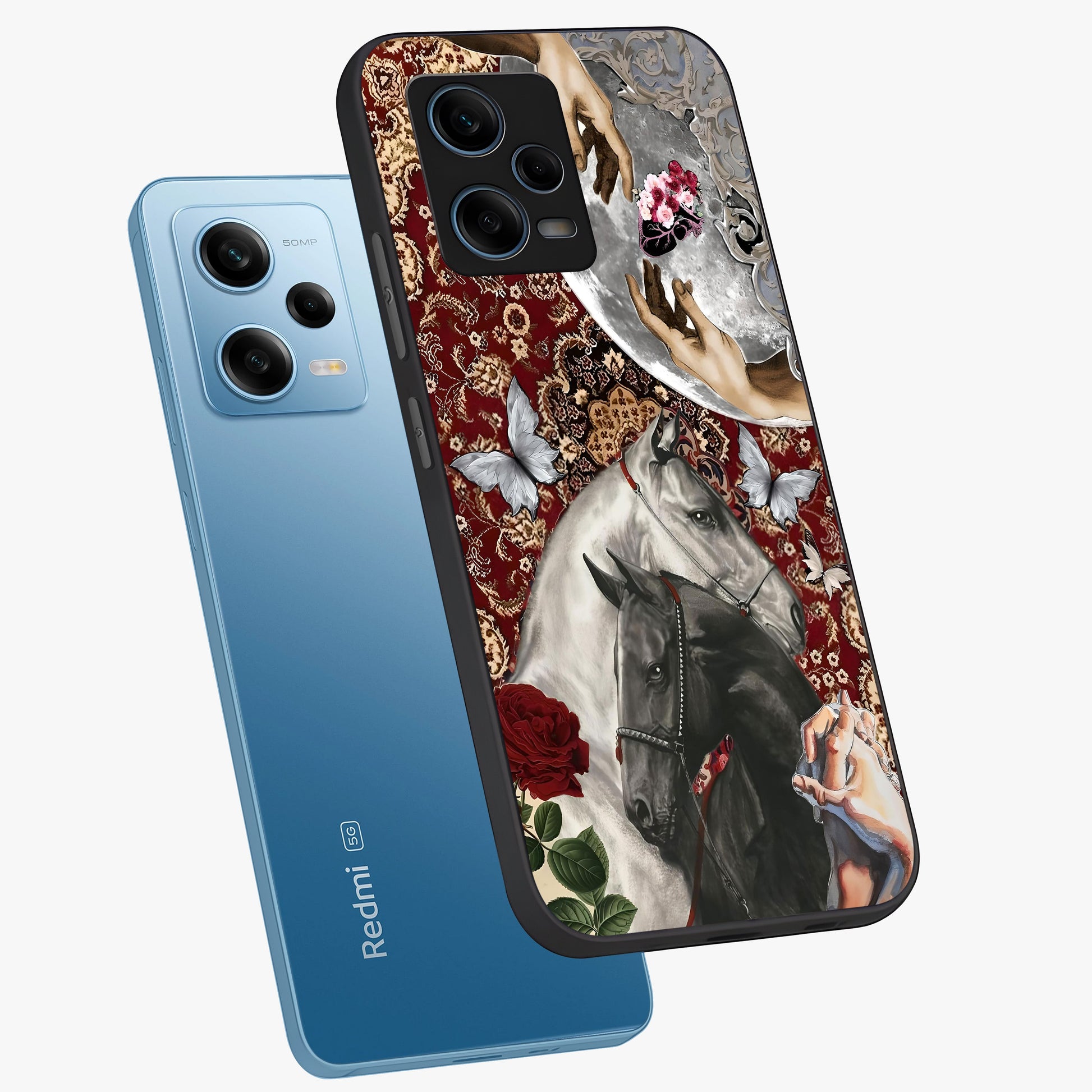 Moonlit Royal Stallion Glass Case displayed in angled mockup highlighting powerful stallion illustration with royal night aesthetic.