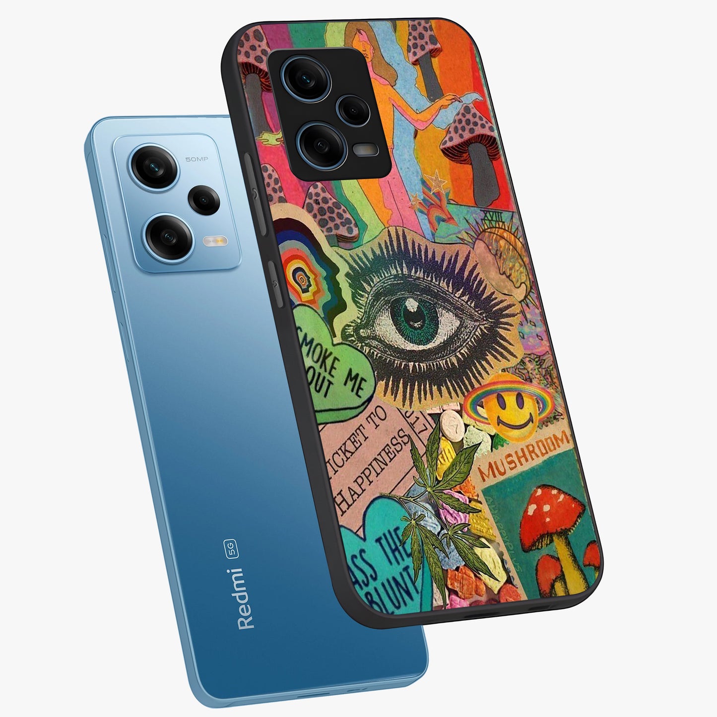 Mystic Eye Wonderland Glass Case displayed in angled mockup highlighting magical eye illustration with dreamy aesthetic.