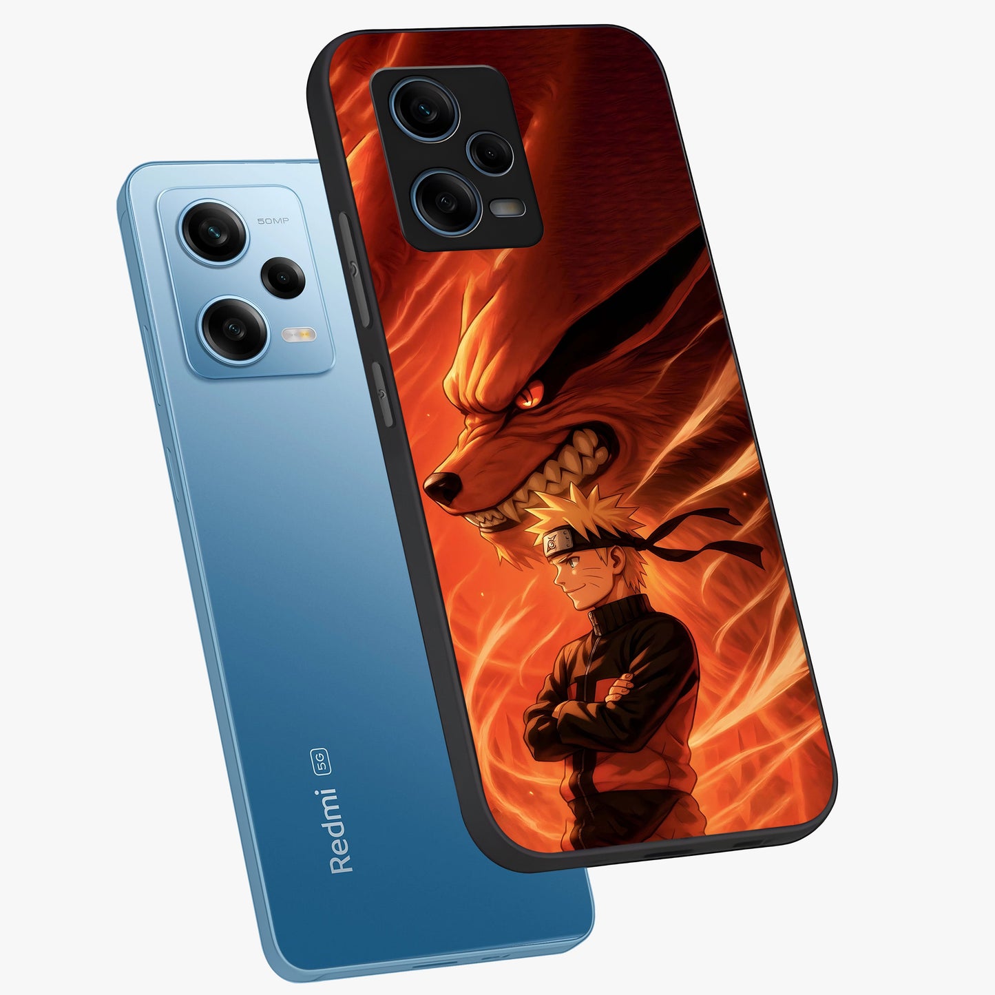 Nine Tails Legacy Glass Case displayed in angled mockup highlighting dynamic anime beast illustration with bold mystical aesthetic.
