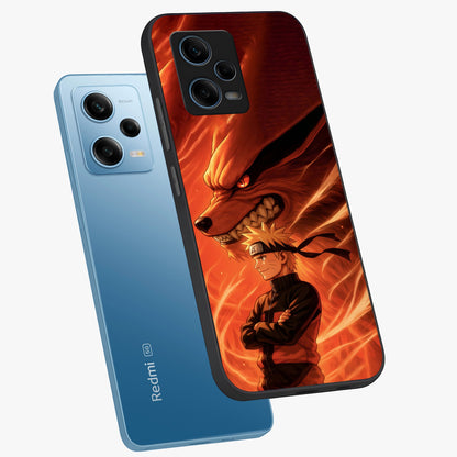 Nine Tails Legacy Glass Case displayed in angled mockup highlighting dynamic anime beast illustration with bold mystical aesthetic.