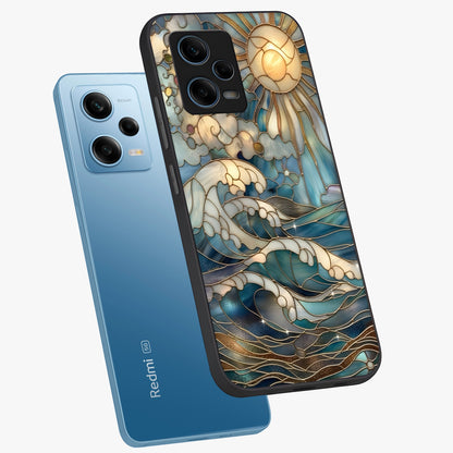 Oceanic Stained Printed Glass Case displayed in angled mockup highlighting colorful aquatic design with artistic aesthetic style.