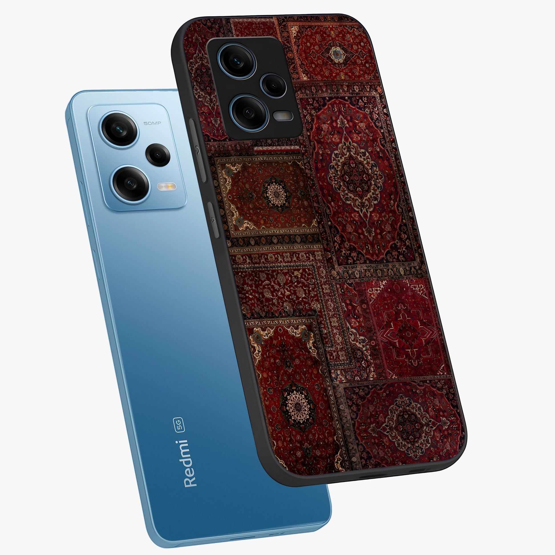 Persian Velvet Tale Glass Case displayed in angled mockup highlighting ornate textile inspired design with royal aesthetic.