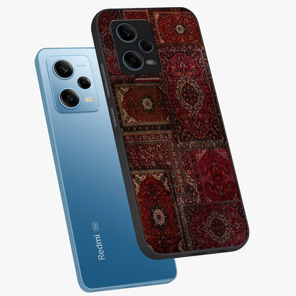 Persian Velvet Tale Glass Case displayed in angled mockup highlighting ornate textile inspired design with royal aesthetic.