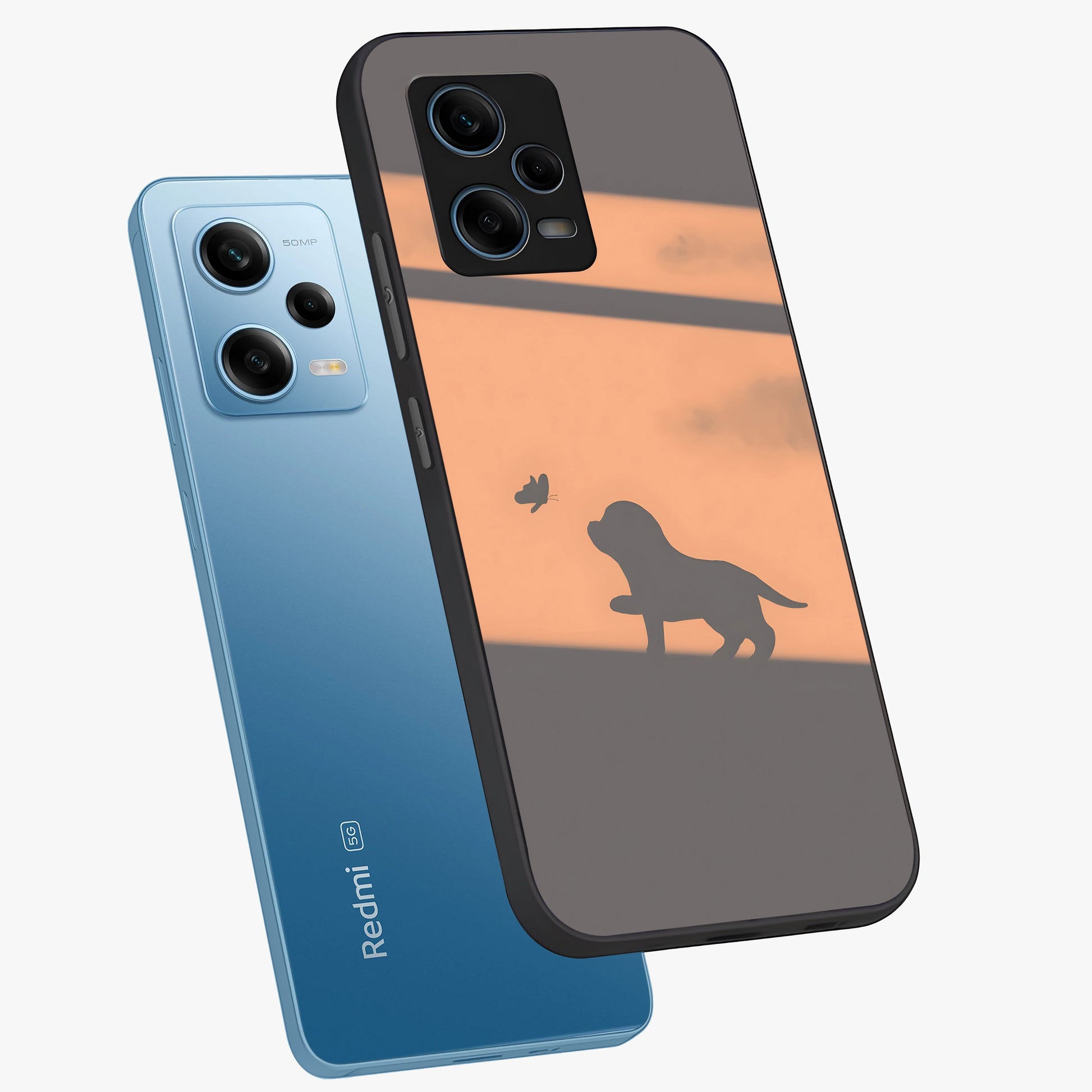 Puppy Shadow Art Glass Case displayed in angled mockup highlighting playful dog illustration with artistic shadow aesthetic.