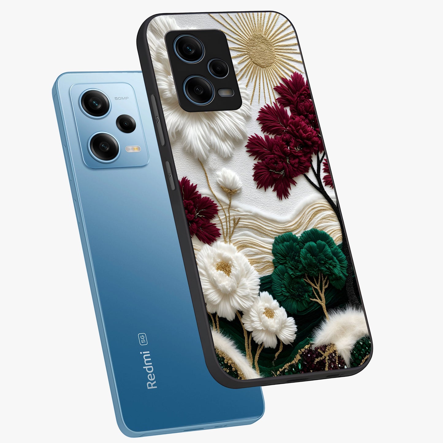 Radiant Bloom Elegance Glass Case displayed in angled mockup highlighting graceful floral design with radiant aesthetic style.