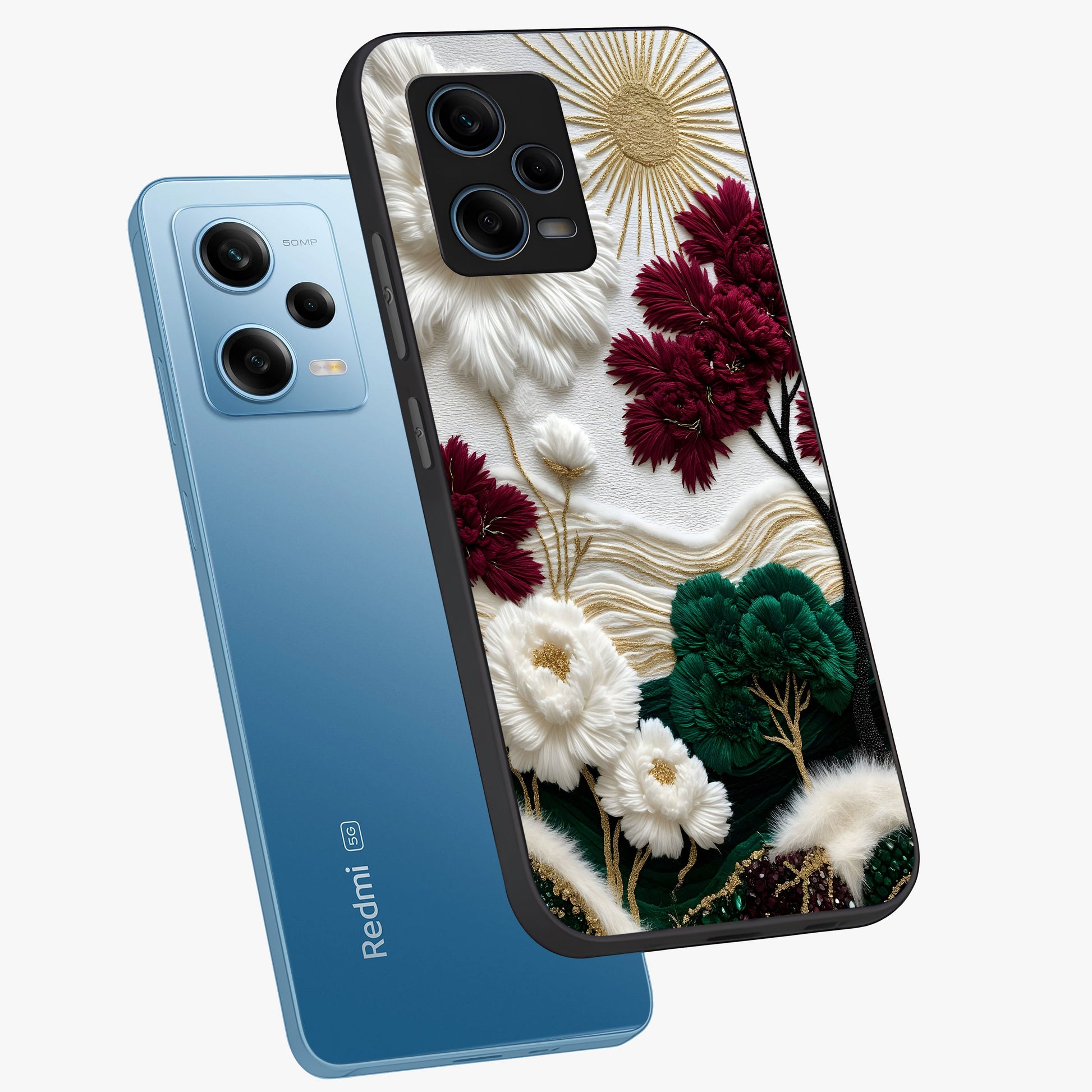 Radiant Bloom Elegance Glass Case displayed in angled mockup highlighting graceful floral design with radiant aesthetic style.